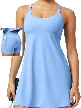 Light Blue Active Tennis Dress with Built-In Shorts